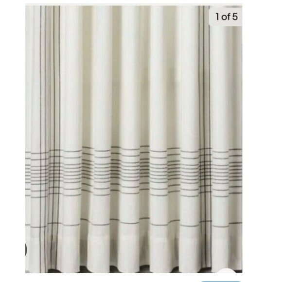 Hearth And Home Magnolia Drapes Curtain set 2 soft white / blue gray ticking 85" - Picture 2 of 9
